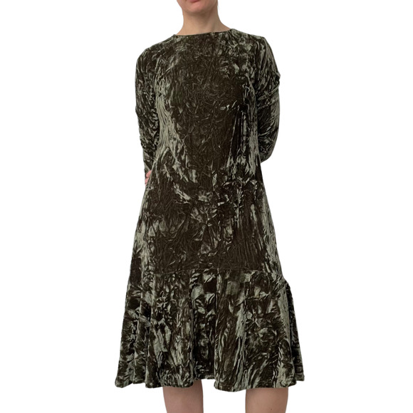 Daniella Faye Modest Green Velvet Long Sleeve Midi Dress Women Size Small - Picture 4 of 14